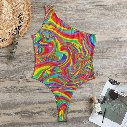 Rainbow Rave Print One Shoulder Bodysuit