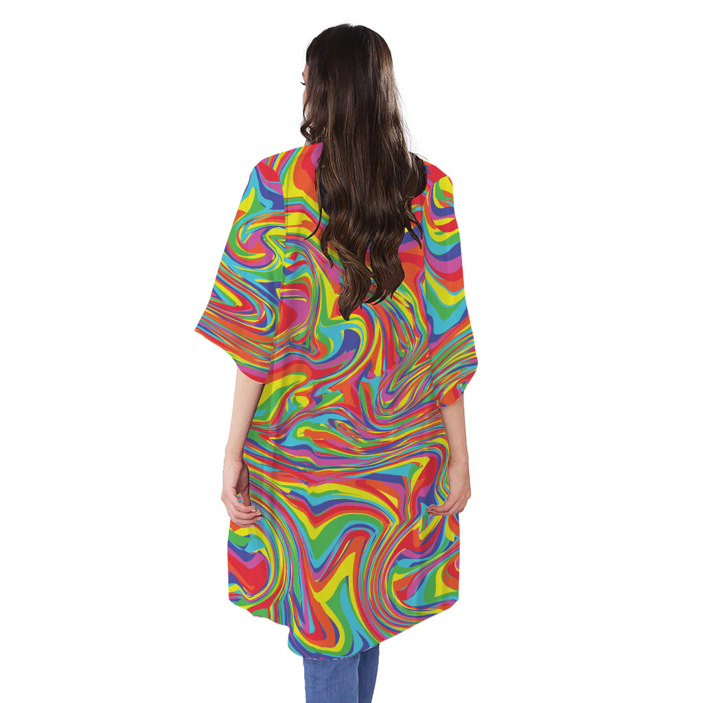 Rainbow Rave Print Open Front Beach Cover Up