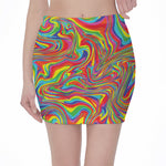 Rainbow Rave Print Pencil Mini Skirt