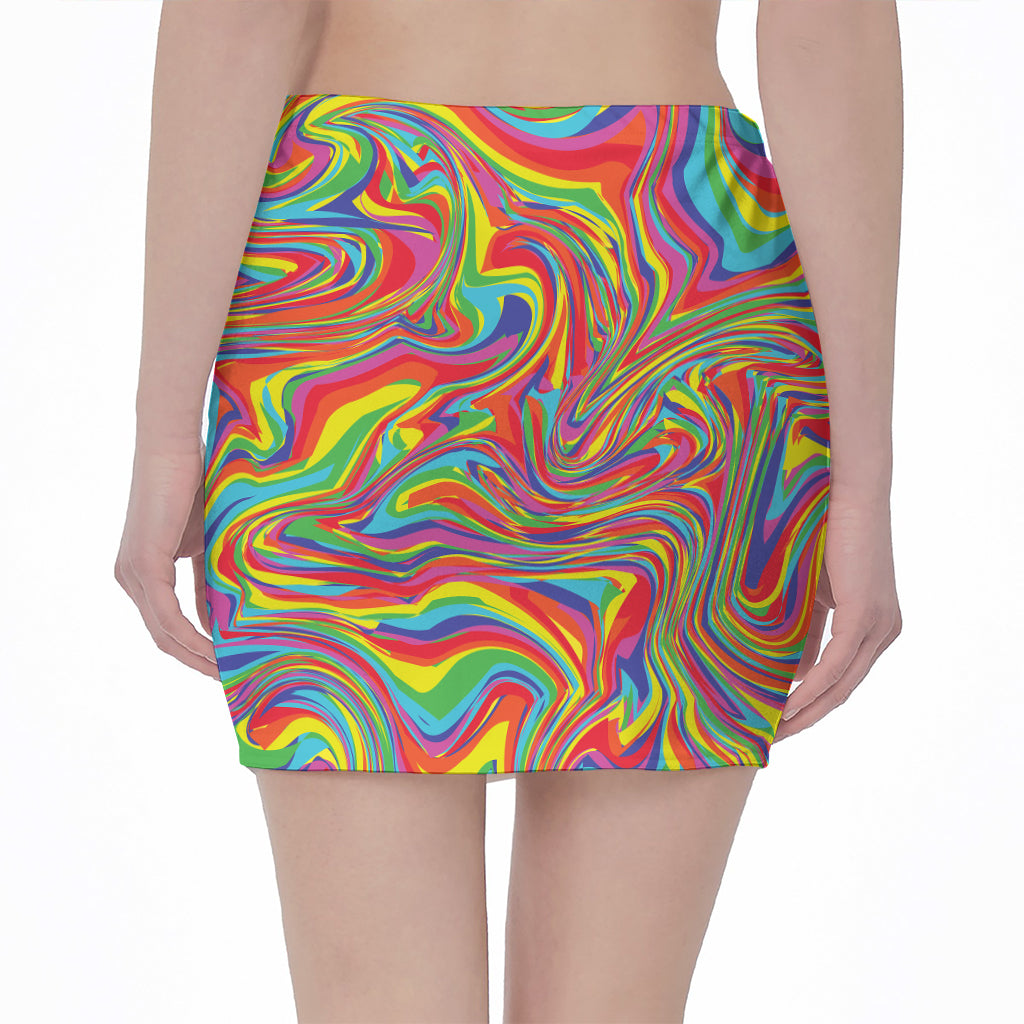 Rainbow Rave Print Pencil Mini Skirt