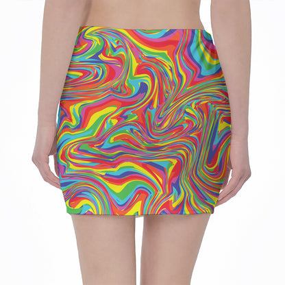 Rainbow Rave Print Pencil Mini Skirt
