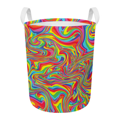 Rainbow Rave Print Round Laundry Basket