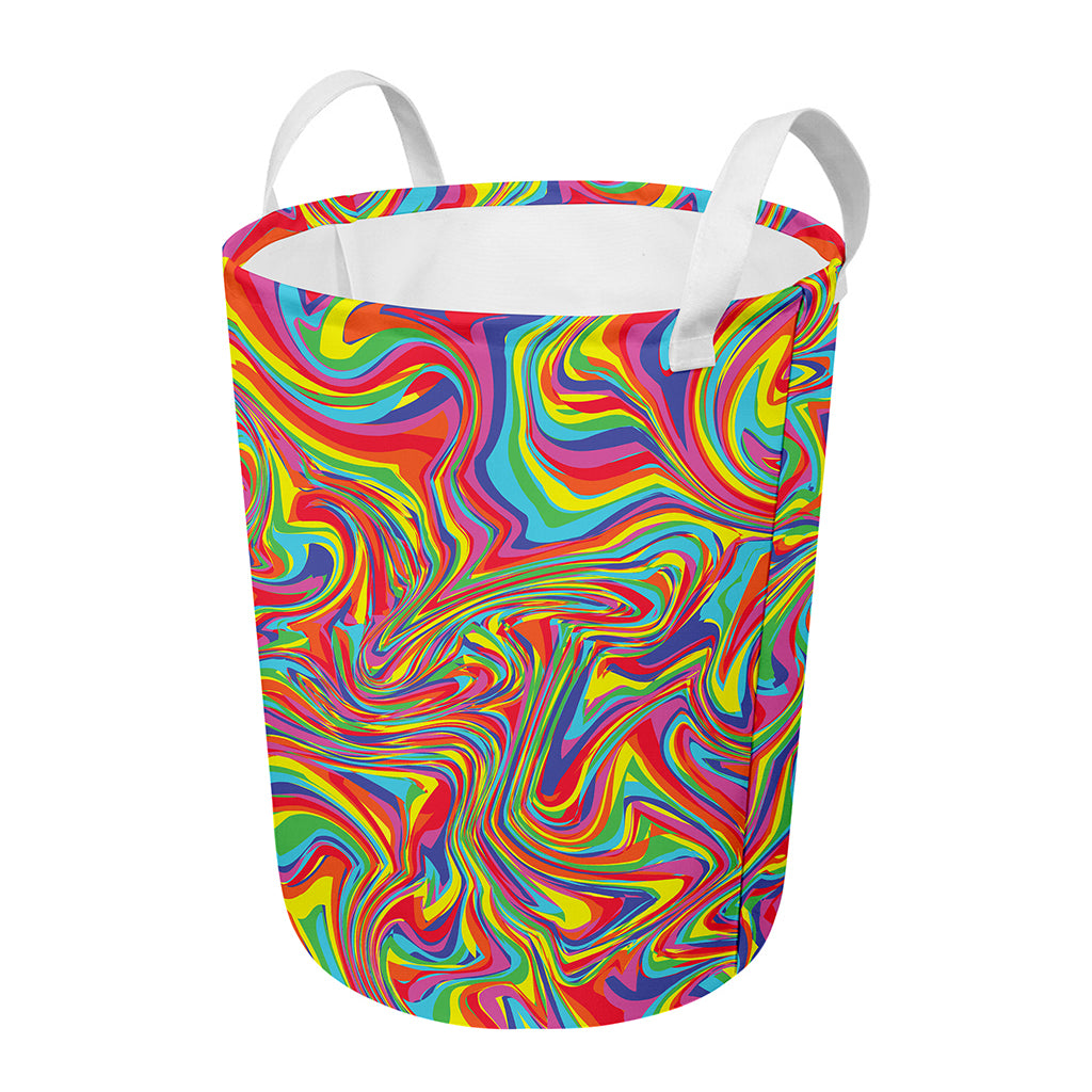 Rainbow Rave Print Round Laundry Basket