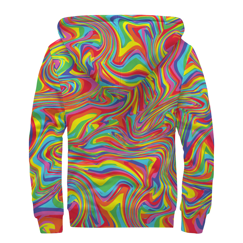 Rainbow Rave Print Sherpa Lined Zip Up Hoodie
