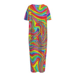 Rainbow Rave Print Short Sleeve Long Nightdress