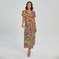 Rainbow Rave Print Short Sleeve Maxi Dress
