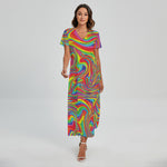 Rainbow Rave Print Short Sleeve Maxi Dress