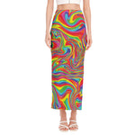 Rainbow Rave Print Side Slit Maxi Skirt