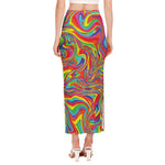 Rainbow Rave Print Side Slit Maxi Skirt