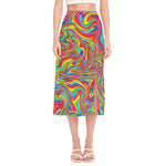Rainbow Rave Print Side Slit Midi Skirt