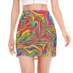 Rainbow Rave Print Side Slit Mini Skirt