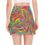 Rainbow Rave Print Side Slit Mini Skirt