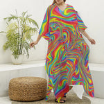Rainbow Rave Print Silk V-Neck Kaftan Dress