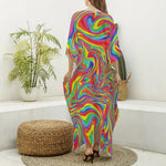 Rainbow Rave Print Silk V-Neck Kaftan Dress