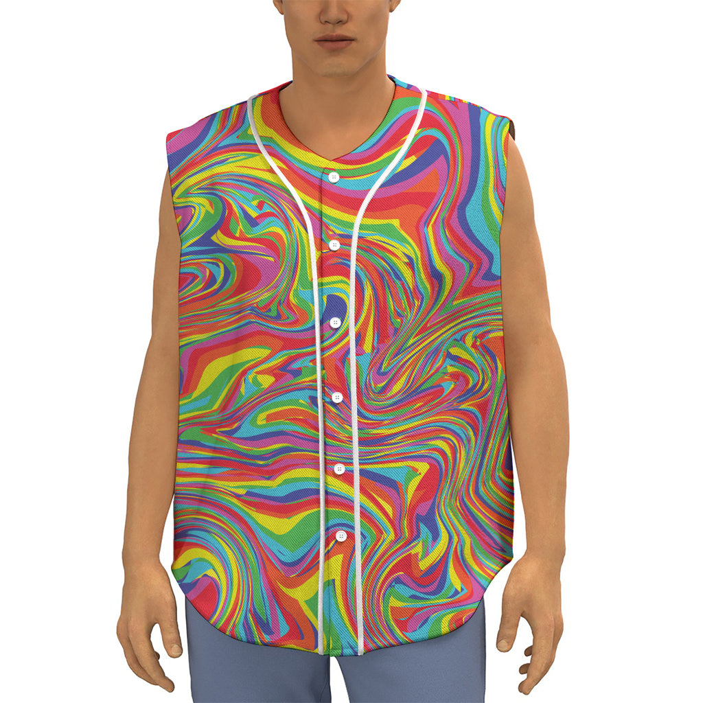 Rainbow Rave Print Sleeveless Baseball Jersey