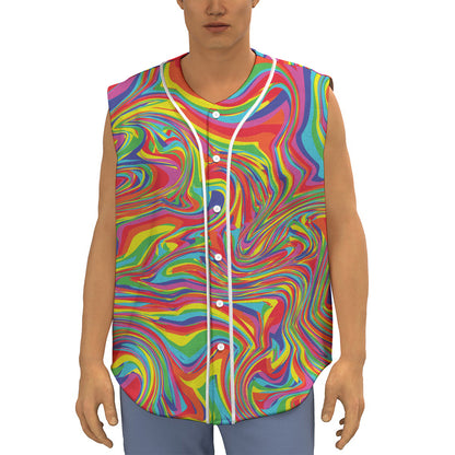 Rainbow Rave Print Sleeveless Baseball Jersey