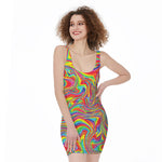 Rainbow Rave Print Sleeveless Bodycon Dress