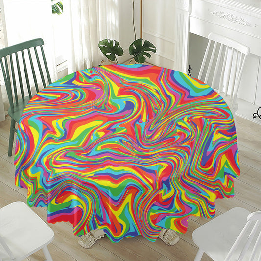 Rainbow Rave Print Waterproof Round Tablecloth