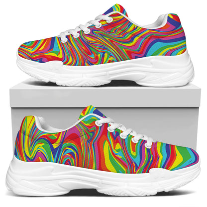 Rainbow Rave Print White Chunky Shoes