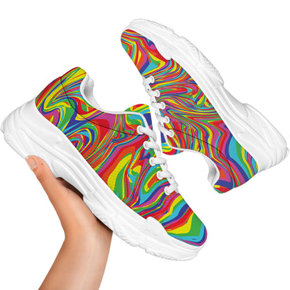 Rainbow Rave Print White Chunky Shoes