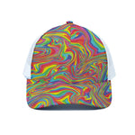 Rainbow Rave Print White Mesh Trucker Cap