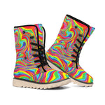 Rainbow Rave Print Winter Boots