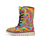 Rainbow Rave Print Winter Boots