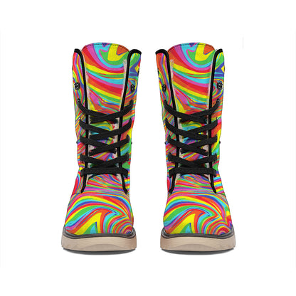 Rainbow Rave Print Winter Boots