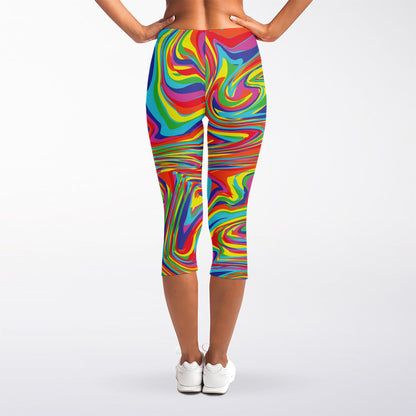 Rainbow Rave Print Women's Capri Leggings