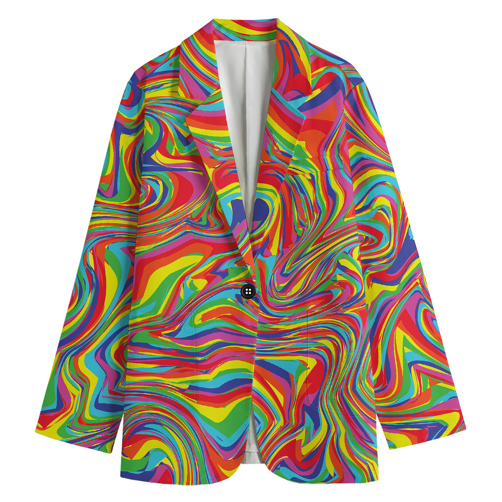 Rainbow Rave Print Women's Cotton Blazer