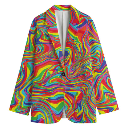 Rainbow Rave Print Women's Cotton Blazer