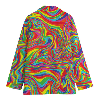 Rainbow Rave Print Women's Cotton Blazer