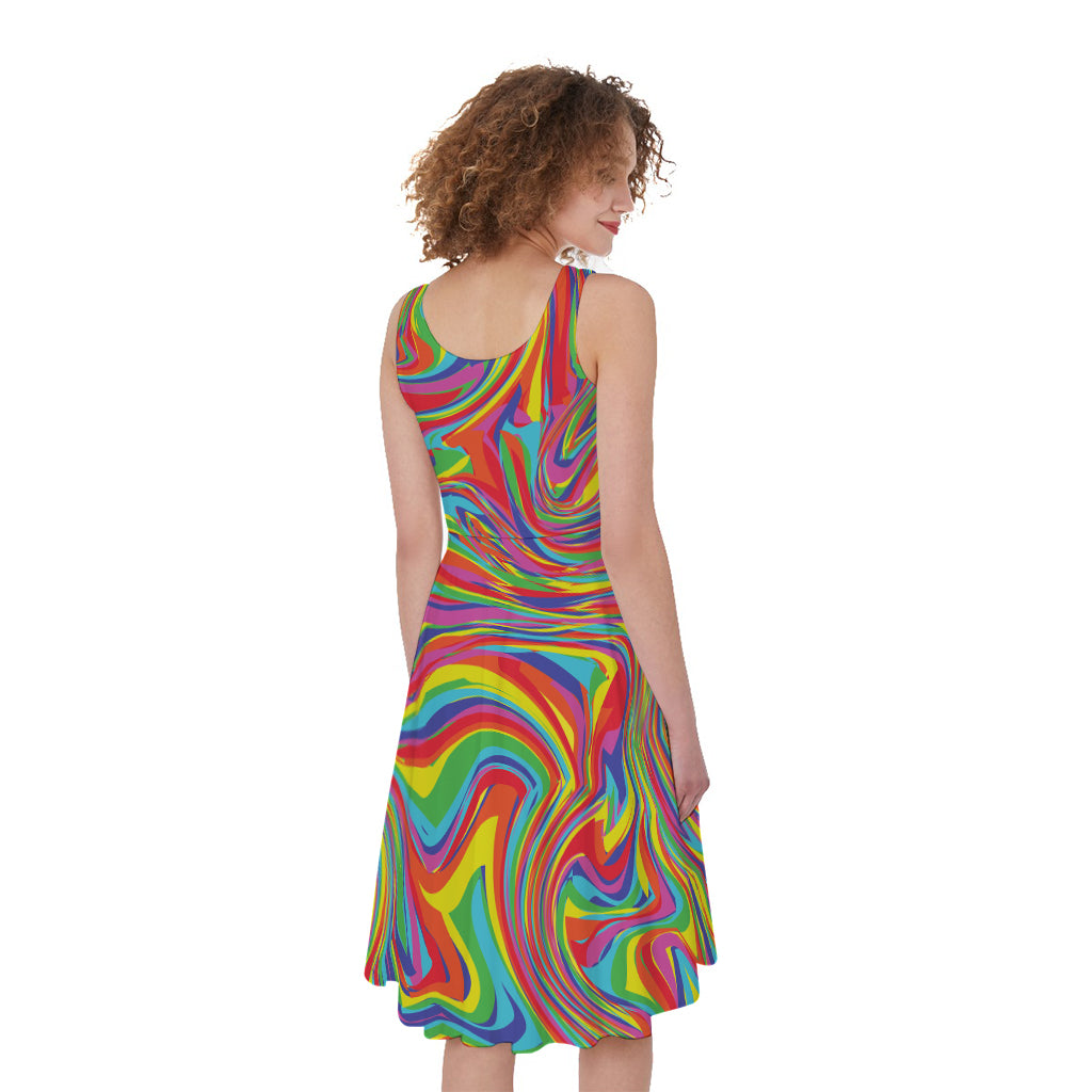 Rainbow Rave Print Women's Sleeveless Dress