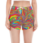 Rainbow Rave Print Women's Split Running Shorts