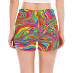Rainbow Rave Print Women's Split Running Shorts