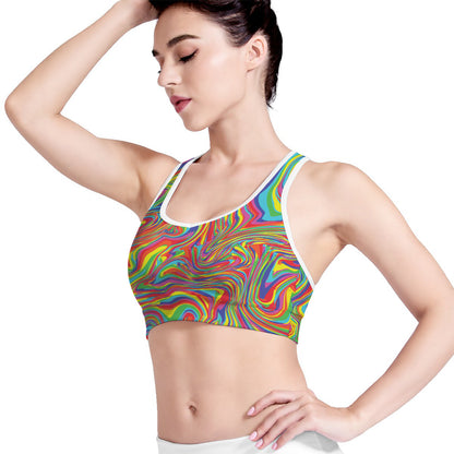 Rainbow Rave Print Women's Sports Bra