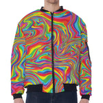 Rainbow Rave Print Zip Sleeve Bomber Jacket
