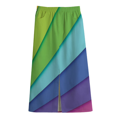 Rainbow Shades Print Cotton Front Slit Maxi Skirt
