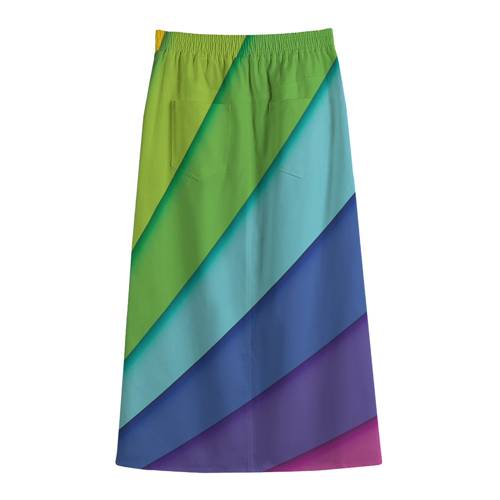 Rainbow Shades Print Cotton Front Slit Maxi Skirt