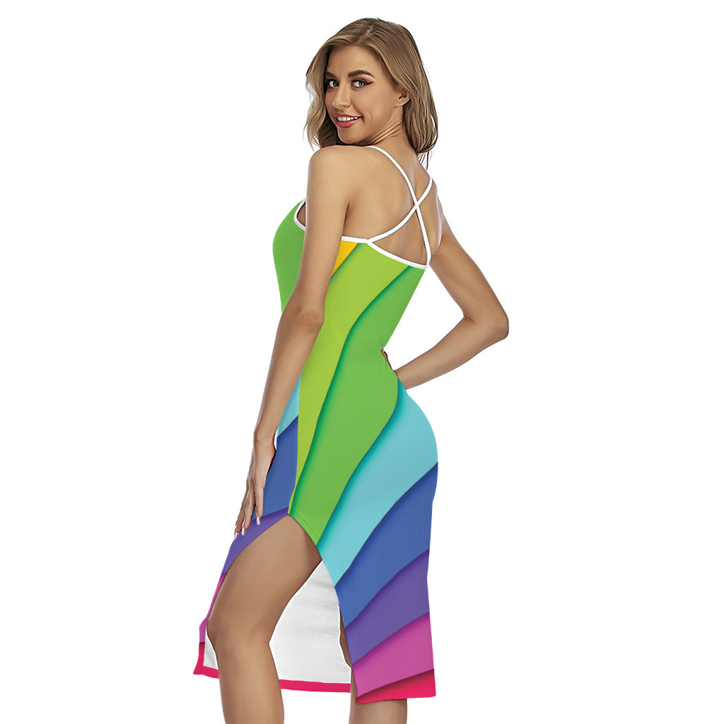 Rainbow Shades Print Cross Back Cami Dress