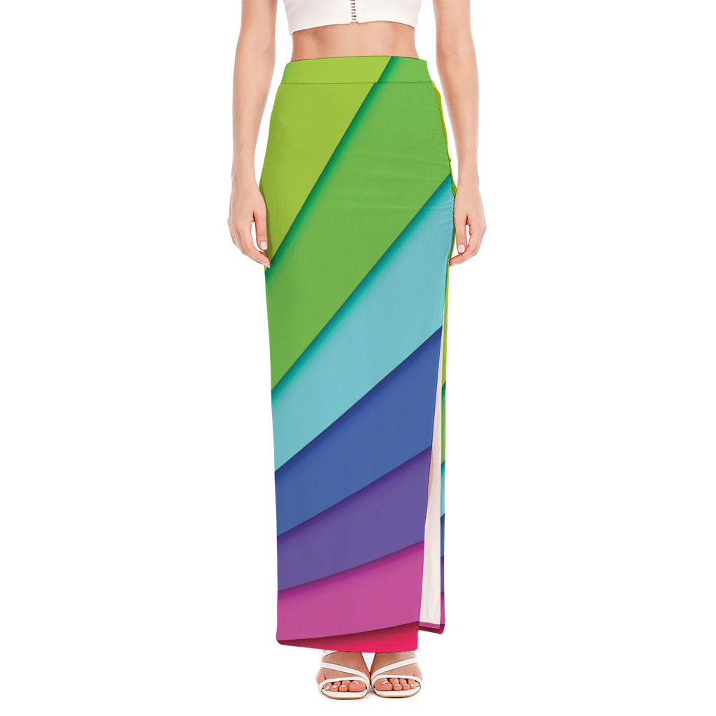 Rainbow Shades Print High Slit Maxi Skirt