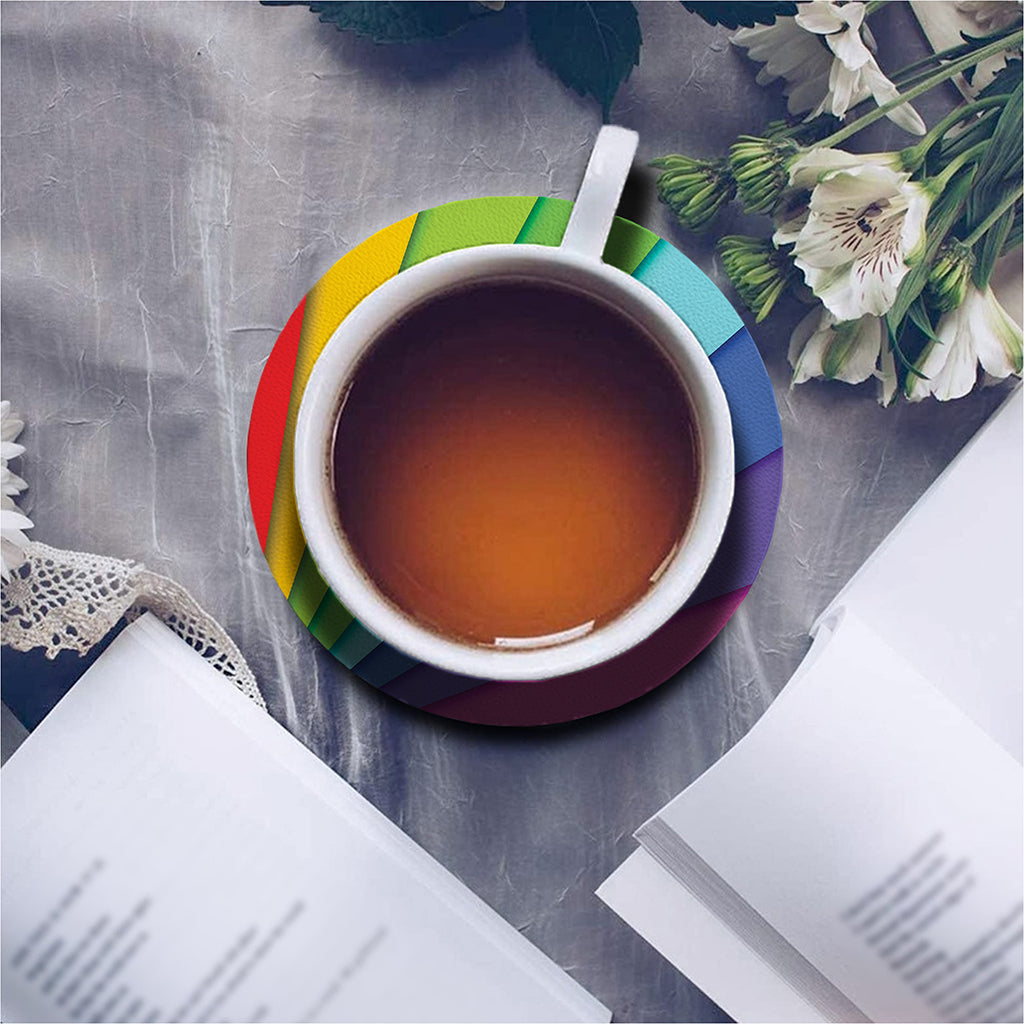 Rainbow Shades Print Leather Coaster Set