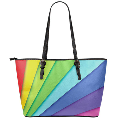 Rainbow Shades Print Leather Tote Bag