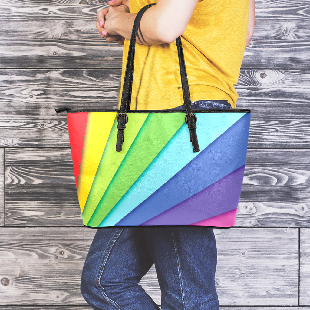 Rainbow Shades Print Leather Tote Bag