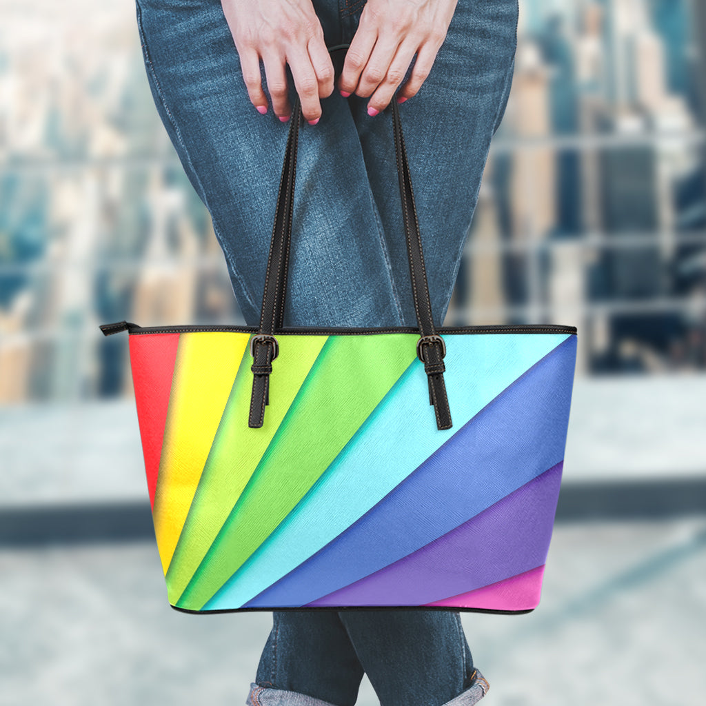 Rainbow Shades Print Leather Tote Bag