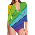 Rainbow Shades Print Long Sleeve Swimsuit