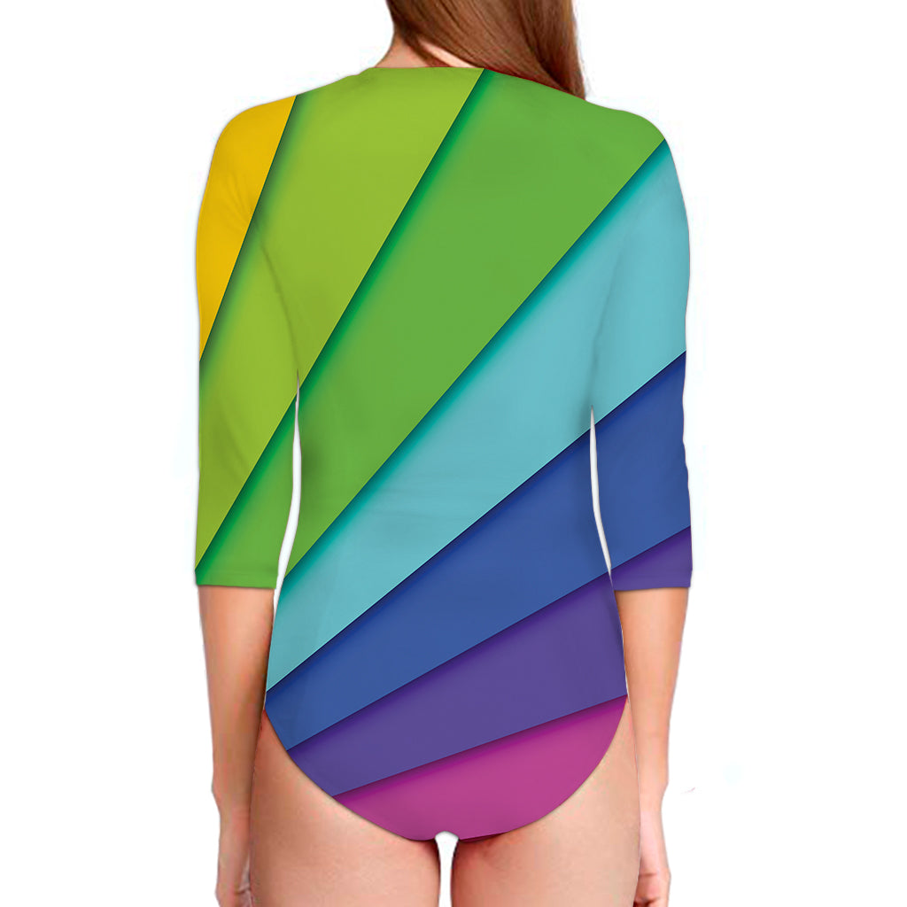 Rainbow Shades Print Long Sleeve Swimsuit