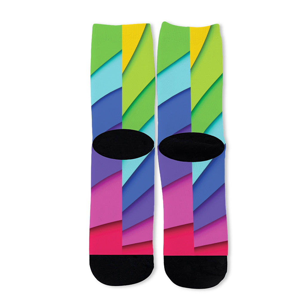 Rainbow Shades Print Long Socks