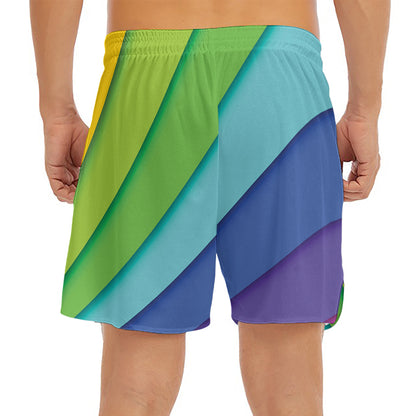 Rainbow Shades Print Men's Split Running Shorts