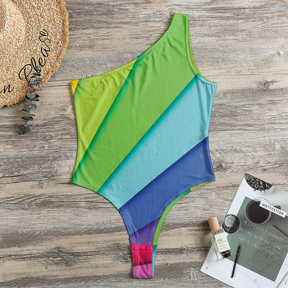 Rainbow Shades Print One Shoulder Bodysuit